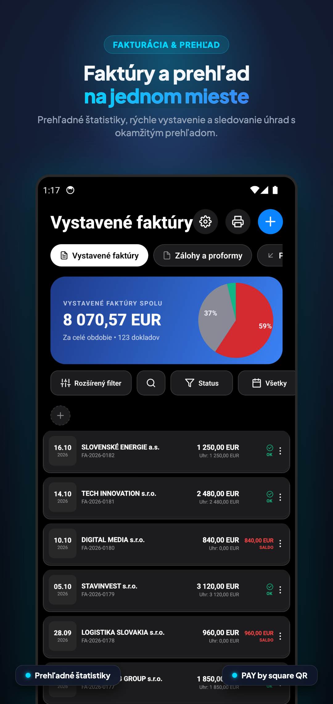 eFakturaPRO vystavenie faktúry v mobile