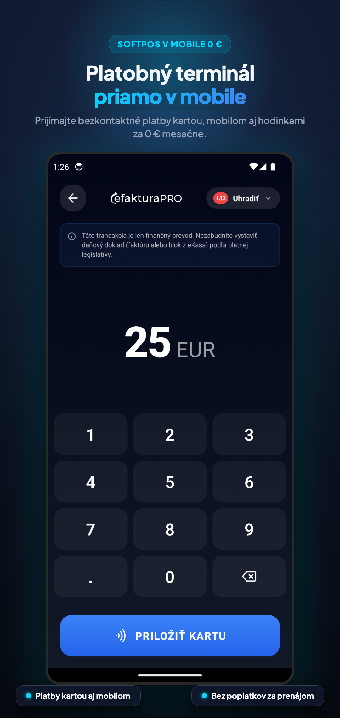 eFakturaPRO platobný terminál v mobile
