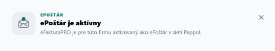 Panel s potvrdením, že ePoštár je aktívny