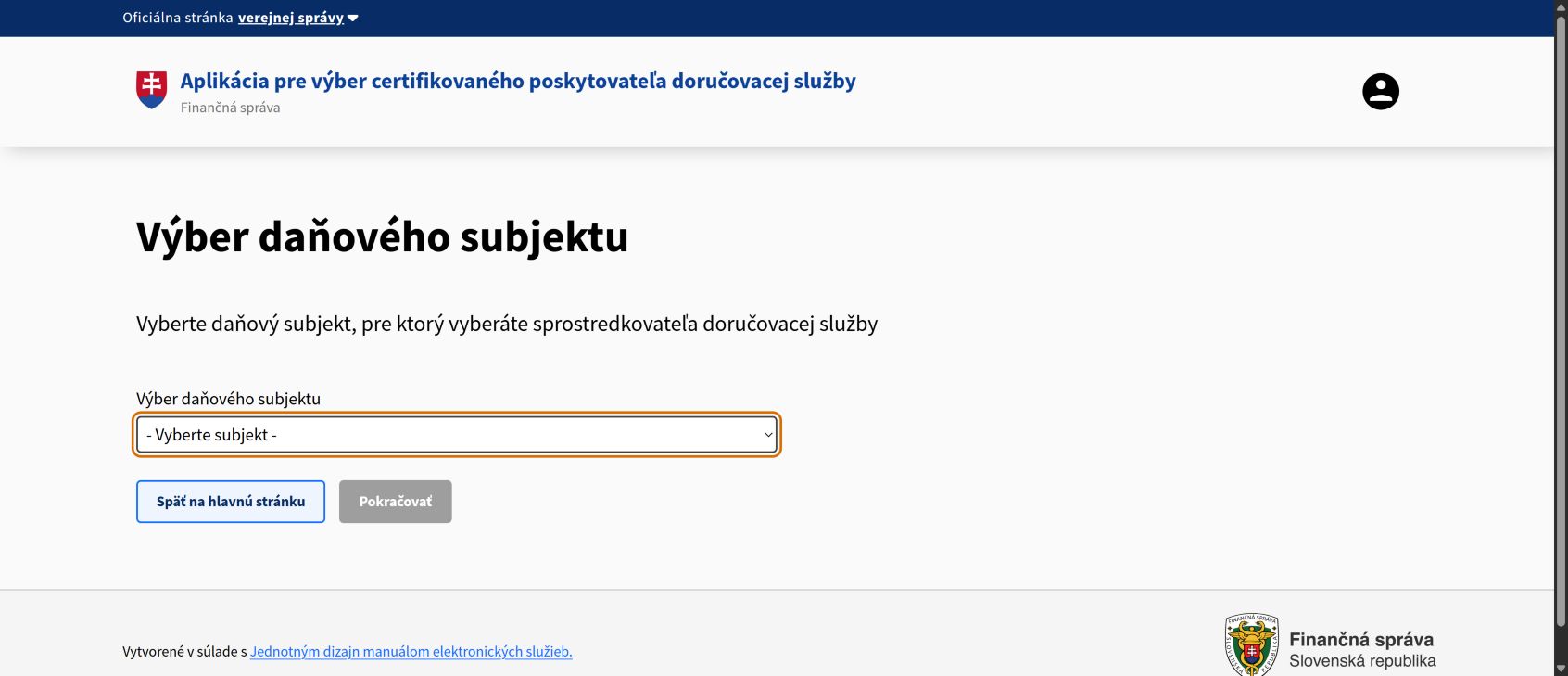 Výber daňového subjektu pri aktivácii ePoštára
