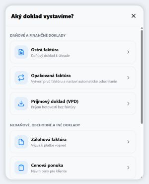 Výber typu dokladu s možnosťou Ostrá faktúra v eFakturaPRO