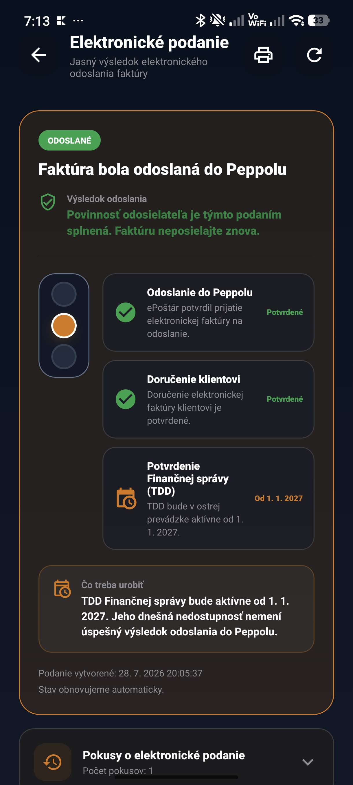 Potvrdenie doručenia elektronickej faktúry v eFakturaPRO